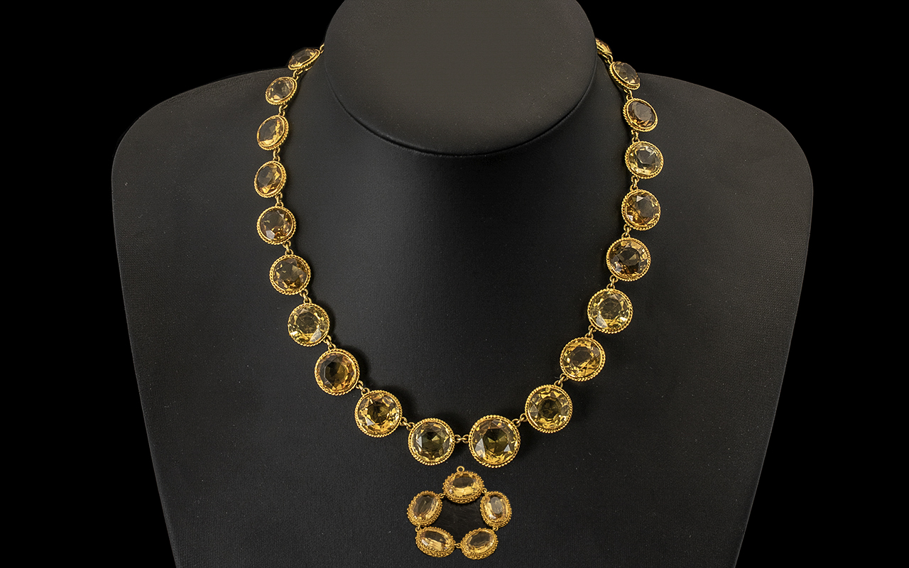 18ct Gold Victorian Citrine Rivière Necklace Set With A Series Of Graduated Round Faceted Cut