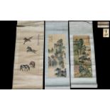 Three Chinese Republic Period Miniature Scrolls, hand painted on silk,