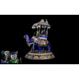 Indian Antique Silver and Enamel Group - Depicting an Elephant Carrying on Howda Mitts Back with