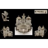 Victorian Period Sterling Silver Superb Quality 4 Piece Cruet Set & Stand excellent form/design.