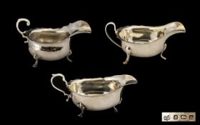 A Trio of Good Quality Sterling Silver Sauce boats ( 3 ) with Various Hallmarks,