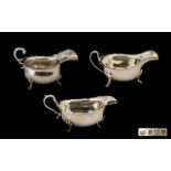 A Trio of Good Quality Sterling Silver Sauce boats ( 3 ) with Various Hallmarks,