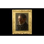 Oil Painting on Board - Titled ' Old Daddy ' By Arthur Mackinder In Swept Gilt Frame.