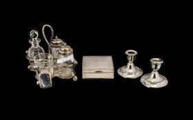 Collection of Silver Plated & Silver. Includes ( 4 ) Piece Silver Plated Cruet Set, E.P.N.