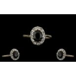 18ct White Gold Nice Quality - Diamond and Sapphire Set Dress Ring. Flower head Design.