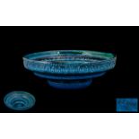 Italian Designer 1960's Blue Stepped Pottery Bowl with incised decoration;