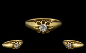 18ct Gold - Superb Single Stone Diamond Set Ring - In a Gypsy Setting,