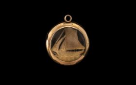 9ct Gold Pendant, Unusual Pendant, with Ship Inside Glass. Fully Hallmarked for Gold.