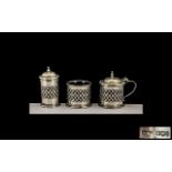 George V Excellent Quality Silver 3 Piece Cruet Set of Excellent Open Worked Design and Solid
