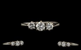 Platinum Set Attractive 3 Stone Diamond Ring, Marked Platinum to Shank.