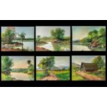 Brazil: Set of Seven Small Oil Paintings on Canvas (without stretchers) depicting Amazon river