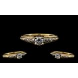 9ct Gold Dress Ring with Centre Stone, Flanked by Stones on Shoulders. Please See Image. Ring Size -
