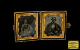 Victorian Double Photograph on Glass Plate Depicting a Man and Wife,