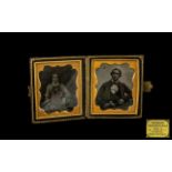 Victorian Double Photograph on Glass Plate Depicting a Man and Wife,