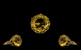 Ladies 9ct Gold Single Stone Citrine Set Dress Ring. The Large Faceted Citrine Est Weight 8.00 cts.