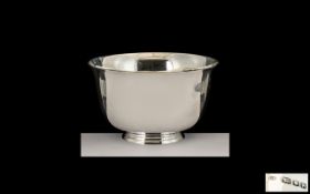 Mid 19th Century Heavy Duty Sterling Silver Footed Bowl of Small Size and Plain Form.