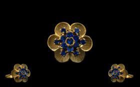 14ct Gold Statement Ring, Ladies 14ct Sapphire Flower Head Design, Impression and of Good Quality.