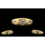Antique Period 18ct Gold - Pave Set 3 Stone Diamond Ring, Marked 18ct.