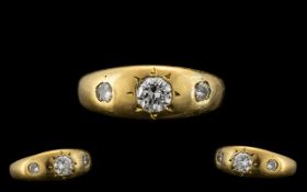 Antique Period 18ct Gold - Pave Set 3 Stone Diamond Ring, Marked 18ct.