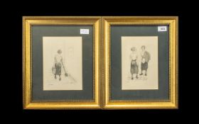 Tom Dodson Original Pencil Signed Drawings - Titled ' Mill Girls ' and ' The Cleaner ' Dated 1978.