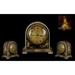 1930's Dome Topped Bedside/Mantel Clock, decorated with gilt and Oriental figures; 7 inches (17.