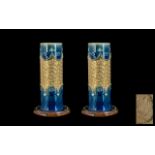 Royal Doulton Art Nouveau Fine Quality Pair of Gilt Circle Vases of cylindrical form. No. 8409.