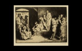 William Strong - Pencil Signed Original Etching - Titled ' The Village Fiddler ' Fine Impression,