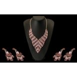 Morganite and Pink Sapphire Colour Crystal Statement Necklace and Earrings.
