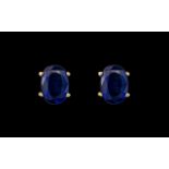 Ladies Attractive Pair of 9ct Gold Sapphire Stud Earrings. Fully Hallmarked for 9 ct 3.75.