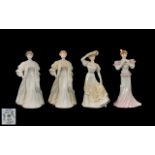 Coalport Hand Decorated Bone China Figures ( 4 ) In Total. ' Chantilly Lace ' Series.