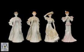 Coalport Hand Decorated Bone China Figures ( 4 ) In Total. ' Chantilly Lace ' Series.