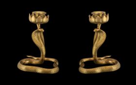 Pair of Cast Brass Indian Snake Cobra Ca