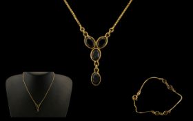 Ladies 9ct - Attractive Stone Set Neckla