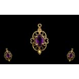 Amethyst Gold Pendant, Gold Pendant Set