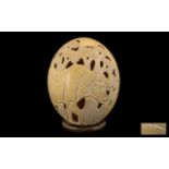 Large Antique Carved Ostrich Egg. Large