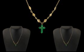 18ct Good Emerald Cross Pendant Suspende