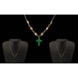 18ct Good Emerald Cross Pendant Suspende