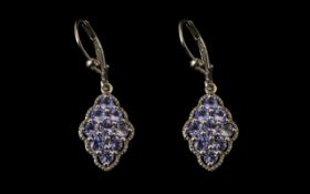 Tanzanite Lozenge Cluster Drop Earrings,