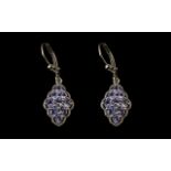 Tanzanite Lozenge Cluster Drop Earrings,