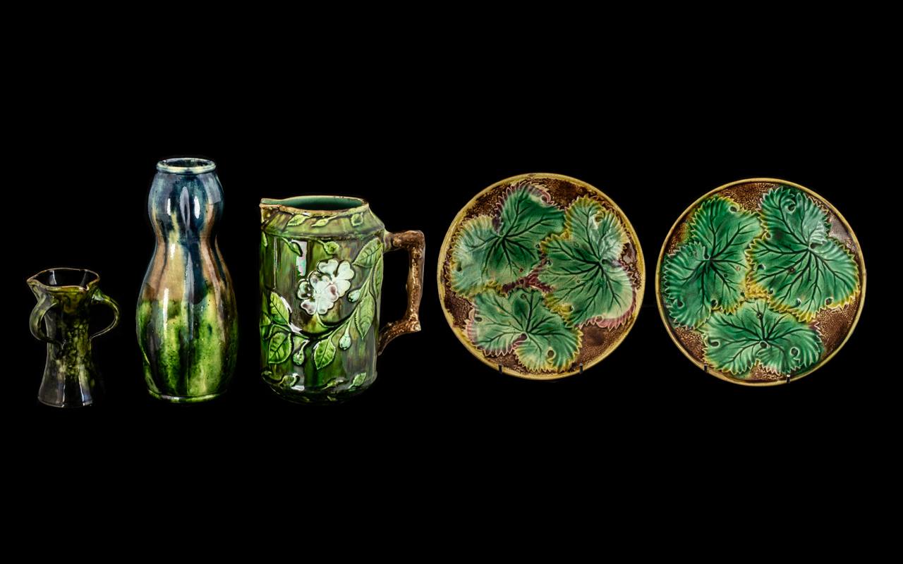 A Collection Antique Majolica to include