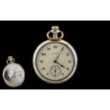 Elgin - Illinois W. C. Co. Keyless Sterling Silver U. S. Navy/Military 2865 Open Faced Pocket Watch.