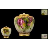 Royal Worcester Hand Painted and Large and Impressive Lidded Jar with Fluted Panels, Decorated