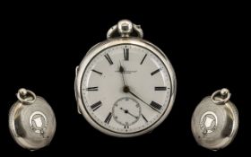 Victorian Period Nice Quality Open Faced Fusee Movement Silver Pocket Watch with white porcelain