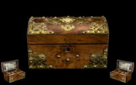 Victorian Domed Walnut & Brass Tea Caddy.