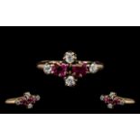 Antique Period Attractive 'Sweethearts' 18ct Gold Ruby & Diamond Set Ring of pleasing design.