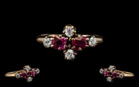 Antique Period Attractive 'Sweethearts' 18ct Gold Ruby & Diamond Set Ring of pleasing design.