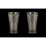 Pair of Orivit Pewter Beakers in the Art Nouveau Floral design shape, depicting three leaf clovers.