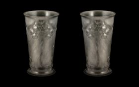 Pair of Orivit Pewter Beakers in the Art Nouveau Floral design shape, depicting three leaf clovers.