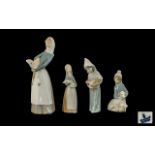 Lladro Hand Painted Porcelain Figures ( 4 ) In Total. All Featuring Children Holding Farm Animals,