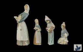 Lladro Hand Painted Porcelain Figures ( 4 ) In Total. All Featuring Children Holding Farm Animals,